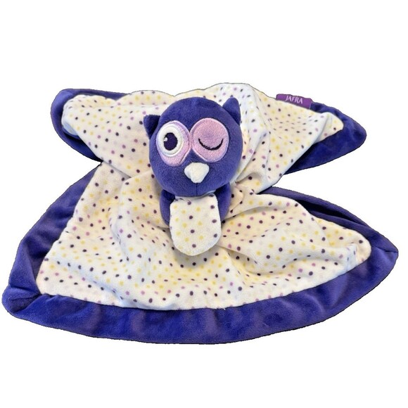 Jafra Lovey Owl Purple Trim Winking Polka Dots Security Blanket 13 x 13 - Picture 1 of 8